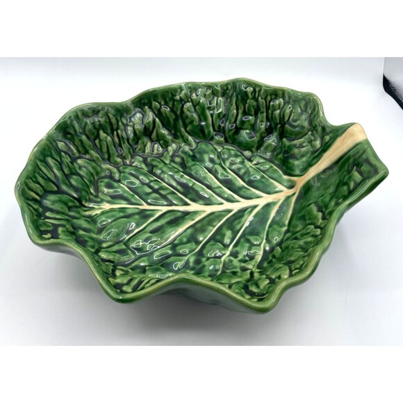Vintage SECLA Portugal Green Cabbage Serving Bowl 11" x 11" Majolica Stunning! - Picture 5 of 10